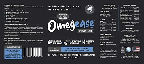 100% Pure Omega 3, 6 & 9 Fish Oil for Dogs and Cats. Supports Skin & Coat Condition, Joint Function, Immune, Brain & Heart Health. All Natural EPA   DHA Fatty Acids. Pet Liquid Food Supplement 8 oz