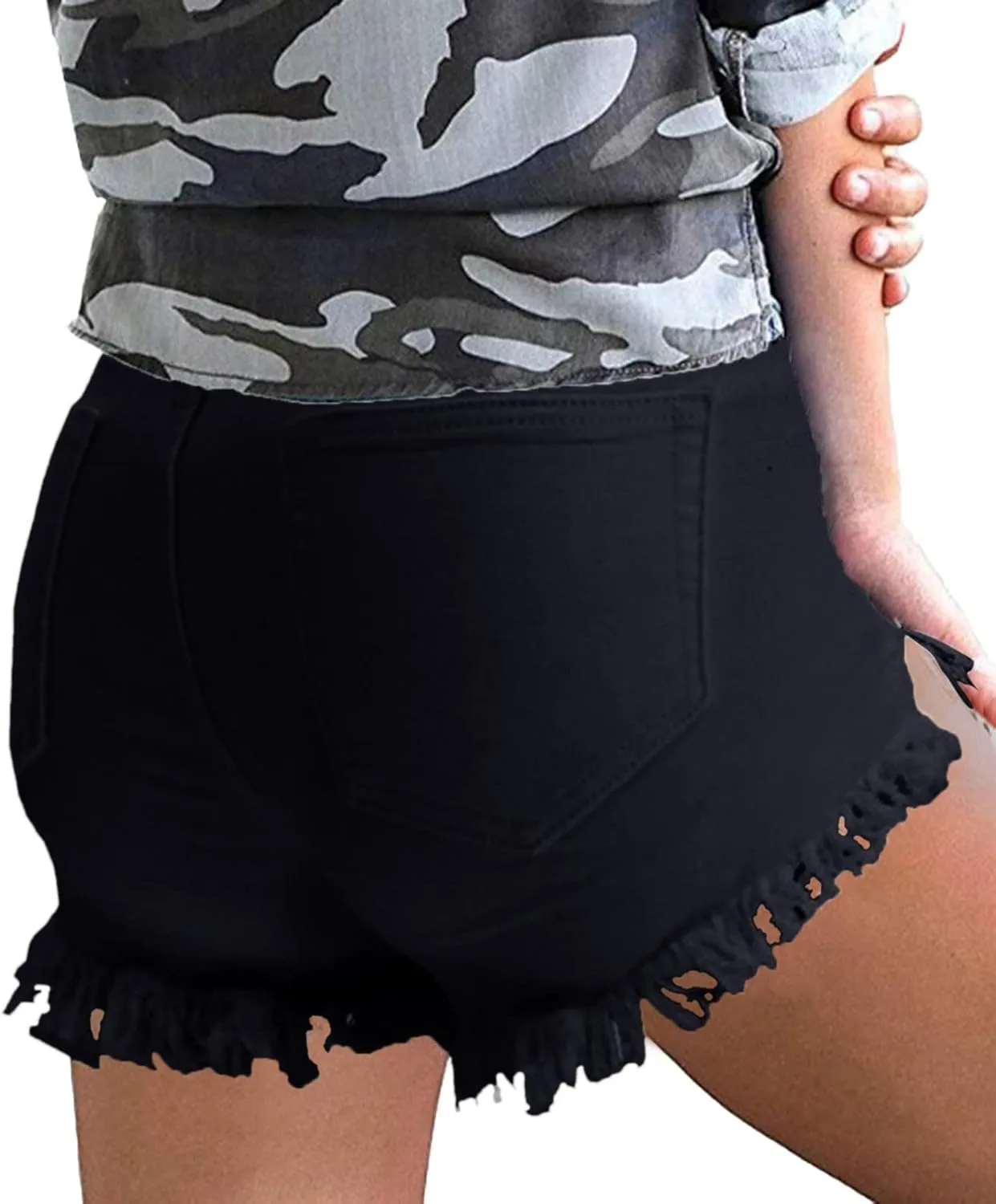 2025 Women Destroyed Denim Shorts High Waisted Raw Hem Shorts Sexy Ripped Jean Stretch Distressed Denim Short