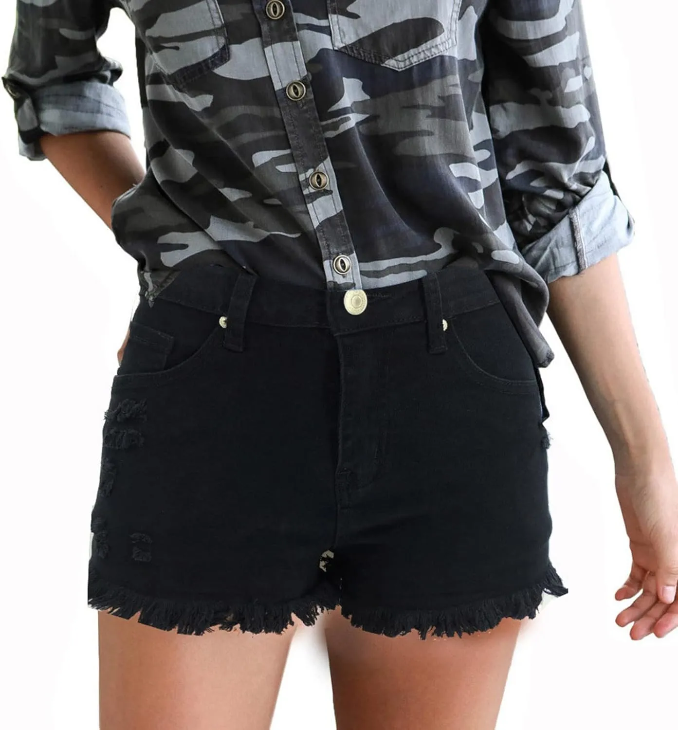 2025 Women Destroyed Denim Shorts High Waisted Raw Hem Shorts Sexy Ripped Jean Stretch Distressed Denim Short