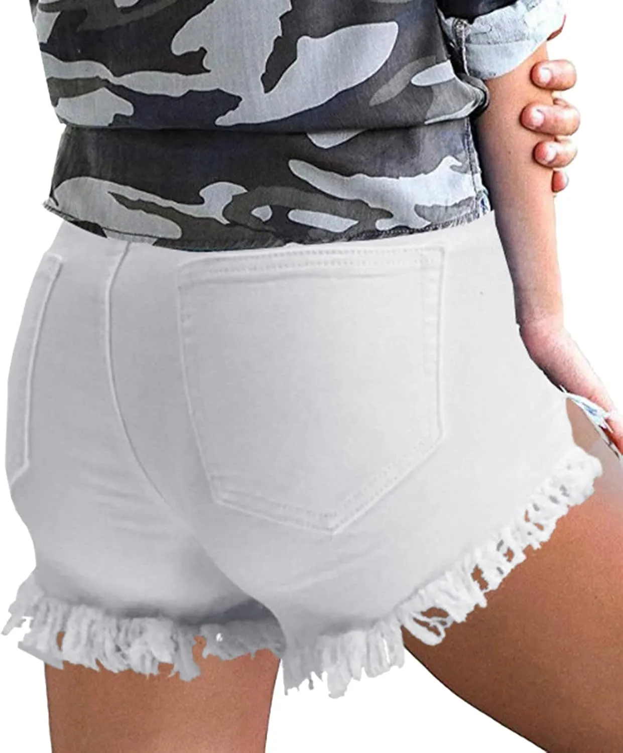 2025 Women Destroyed Denim Shorts High Waisted Raw Hem Shorts Sexy Ripped Jean Stretch Distressed Denim Short