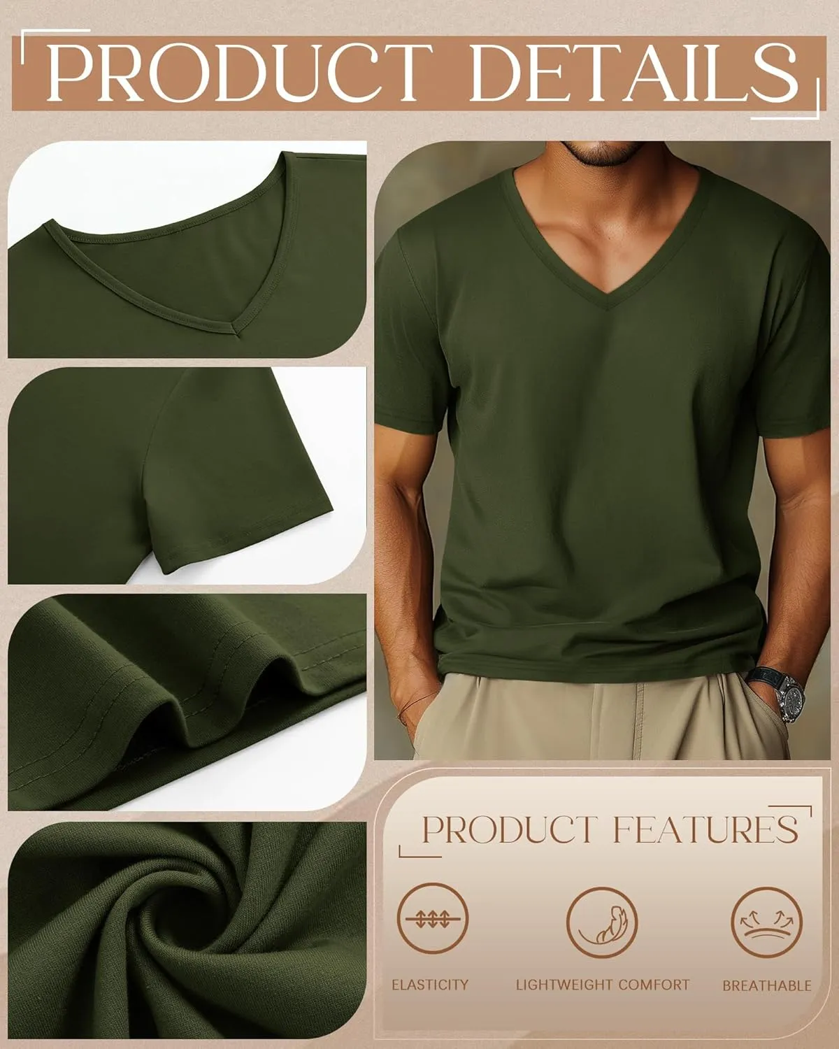 3 Pack Big and Tall Cotton Shirts for Men M-7XL Soft V Neck Shirt Plus Size Short Sleeve Tee Undershirt Casual Tops