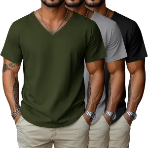 3 Pack Big and Tall Cotton Shirts for Men M-7XL Soft V Neck Shirt Plus Size Short Sleeve Tee Undershirt Casual Tops