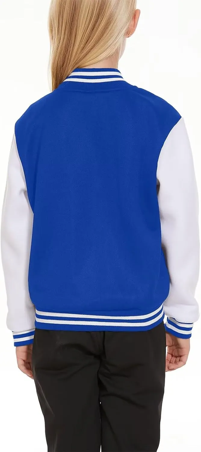 ACEFAST INC Kids Baseball Jacket School Varsity Uniform Casual Sweatshirt Girls Sweater Jacket Baseball Solid Color