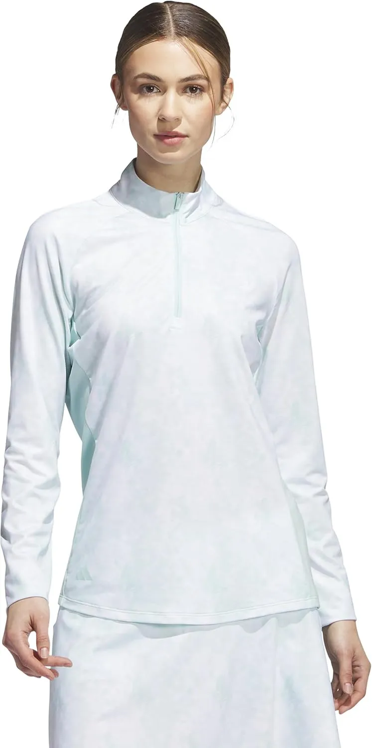 adidas Women's Essentials Long Sleeve Printed Mock Golf Polo Shirt