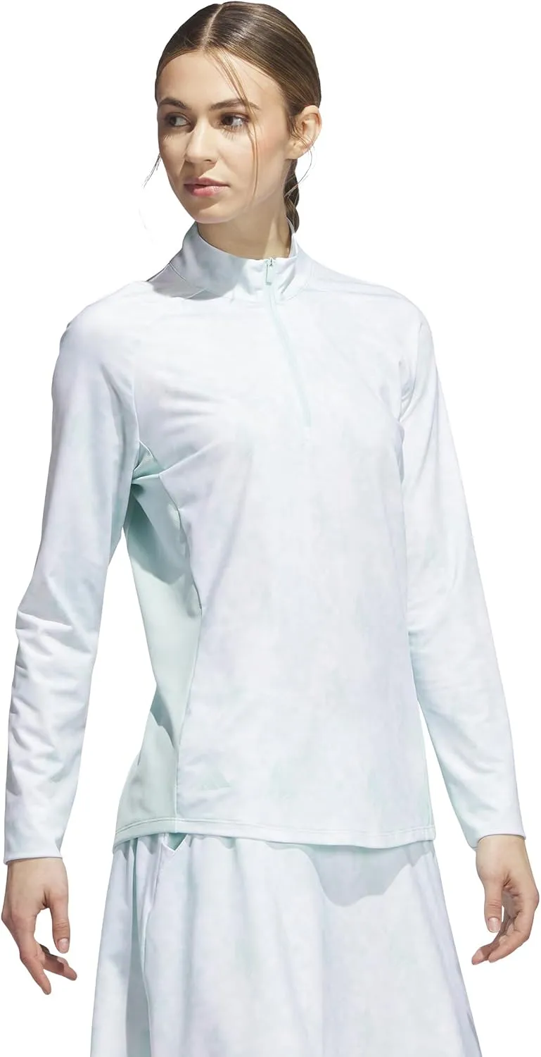 adidas Women's Essentials Long Sleeve Printed Mock Golf Polo Shirt