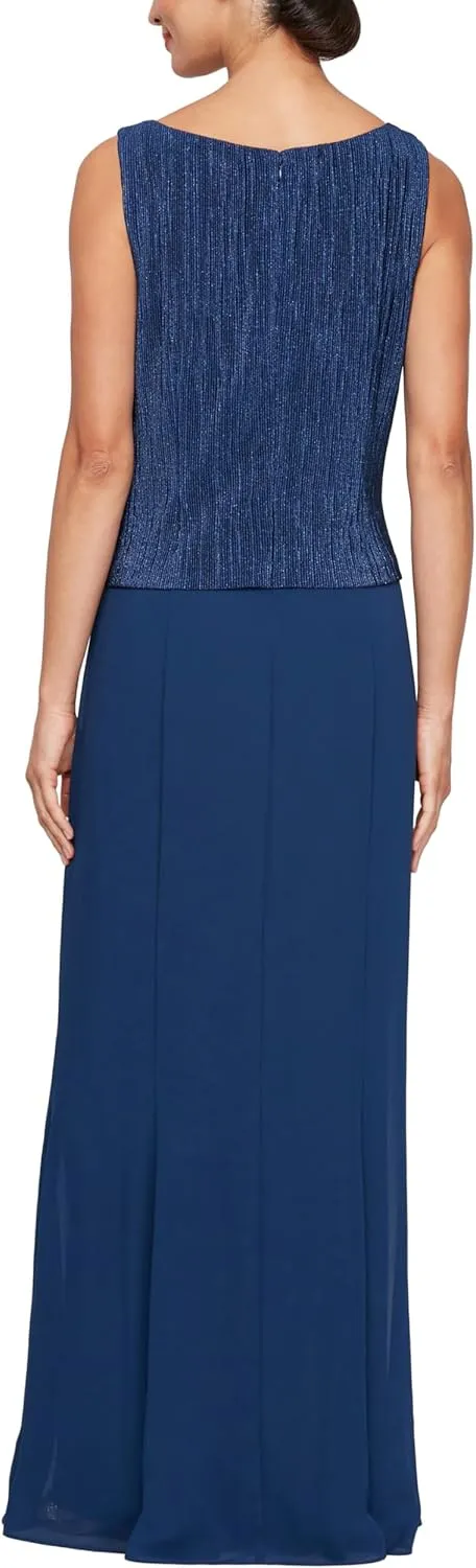Alex Evenings Women's Plus Size Long Scoop Mock Gown with Embellished Neck Jacket, Wedding Guest, Formal Event Dress