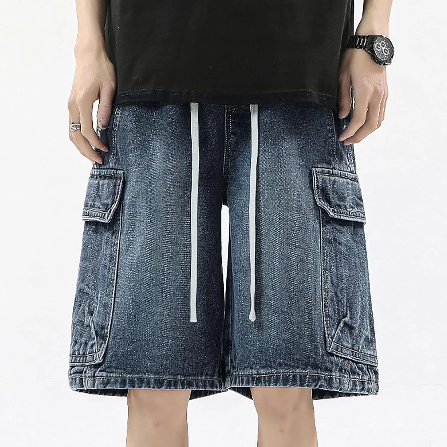 Baggy Jean Shorts for Men Summer Casual Loose Fit Y2K Hip Hop Skateboard Denim Shorts Trendy Outfits