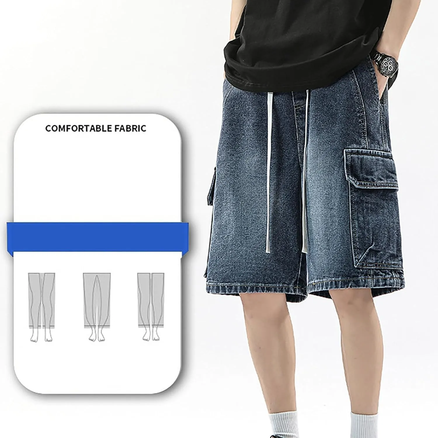Baggy Jean Shorts for Men Summer Casual Loose Fit Y2K Hip Hop Skateboard Denim Shorts Trendy Outfits