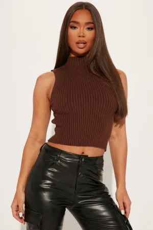 Beat You To It Mock Neck Top - Chocolate