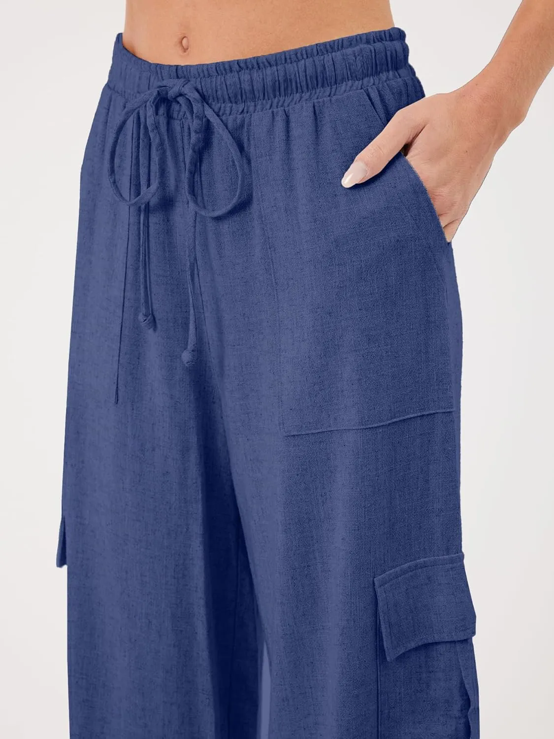 Beautiful Nomad Women's Linen Cargo Pants Casual High Waisted Wide Leg Pant Baggy Trousers with Pockets