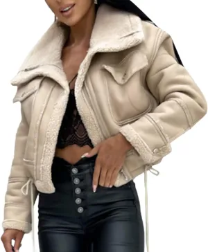 Beeuthios Women Oversized Sherpa Lined Leather Jacket Faux Suede Fleece Shearling Coat Biker Motorcycle Overcoat