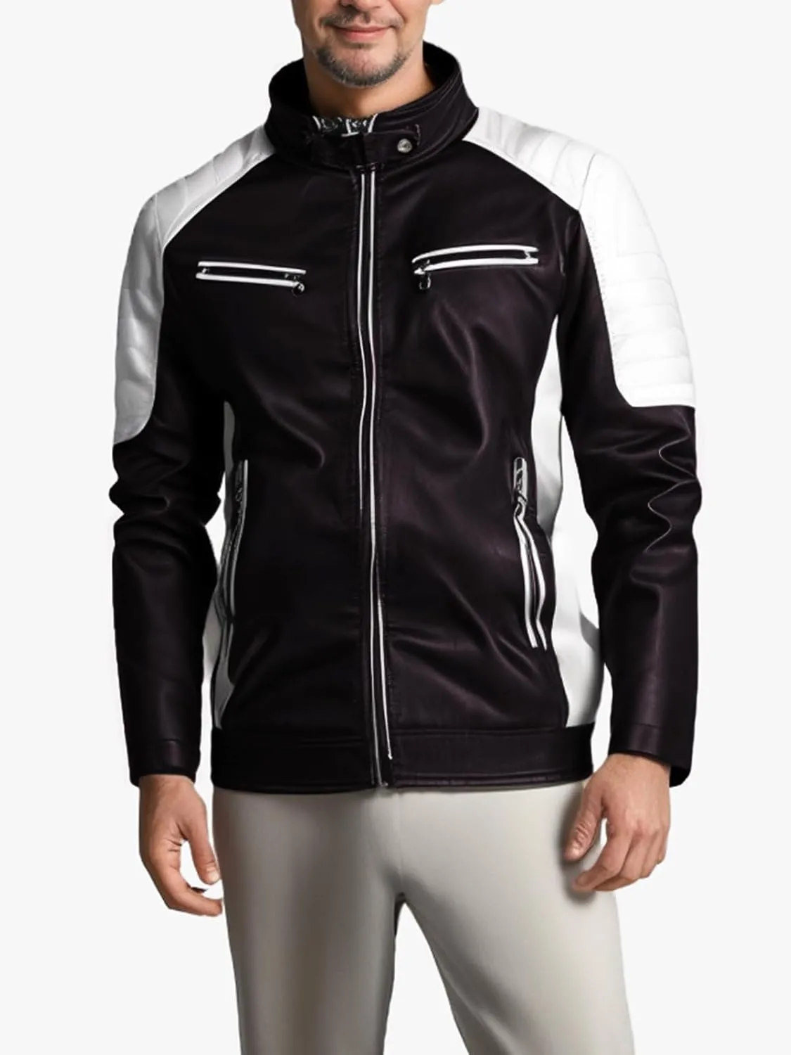 Bengbobar Men's Riding Jackets for Motorcycles Men Leather Biker Motorcycle Biker Waterproof Military Tops Full Zip Fall Coat
