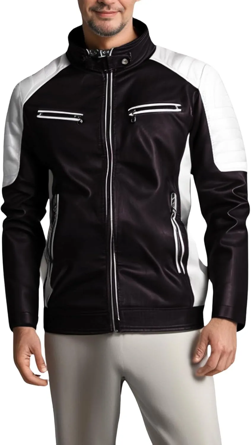 Bengbobar Men's Riding Jackets for Motorcycles Men Leather Biker Motorcycle Biker Waterproof Military Tops Full Zip Fall Coat