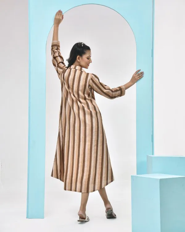 Brown Striped Cotton Dress