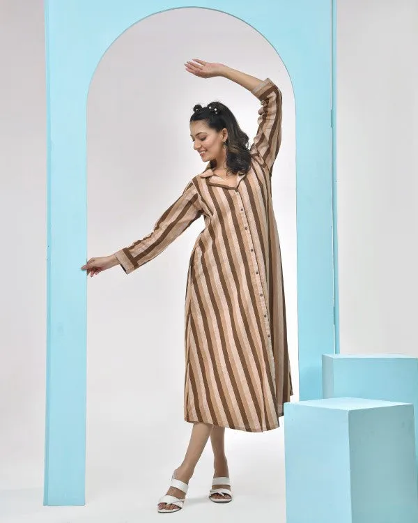 Brown Striped Cotton Dress