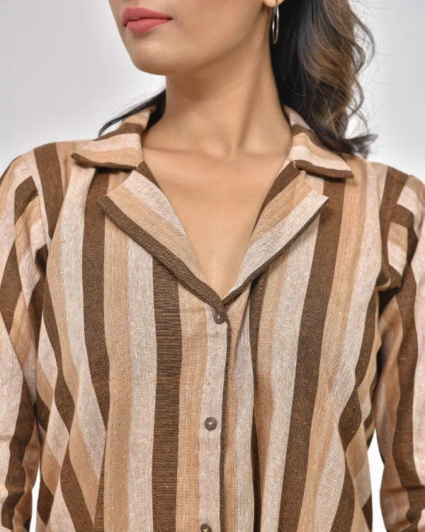 Brown Striped Cotton Dress