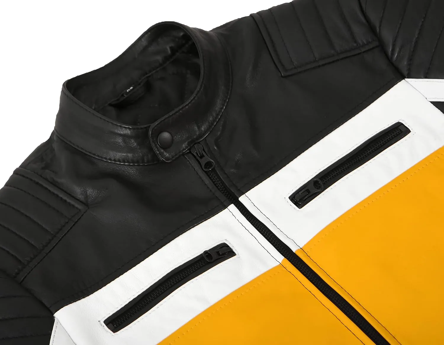 Cafe Racer Mens Biker Leather Jacket Black Yellow Retro Style Motocross Jacket 4288