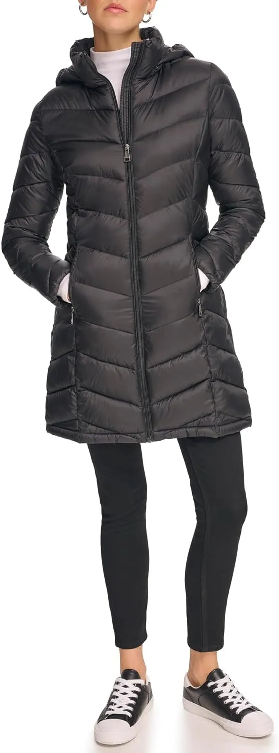 Calvin Klein Women's Everyday Hooded Zip Front Puffer Long Sleeve Coat