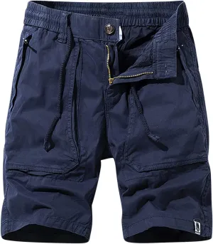 Cargo Shorts for Men Relaxed Fit Drawstring Elastic Waist Multi Pockets Tooling Shorts Classic-Fit Utility Shorts