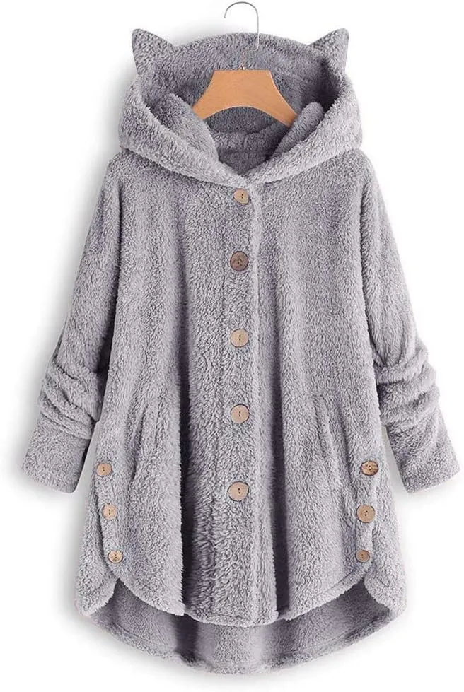 Cat Ear Hoodie Women's Plus Size Coats Hoodies for Women Hoodies for Teen Girls Cute Button Up Bear Hoodie with Ears