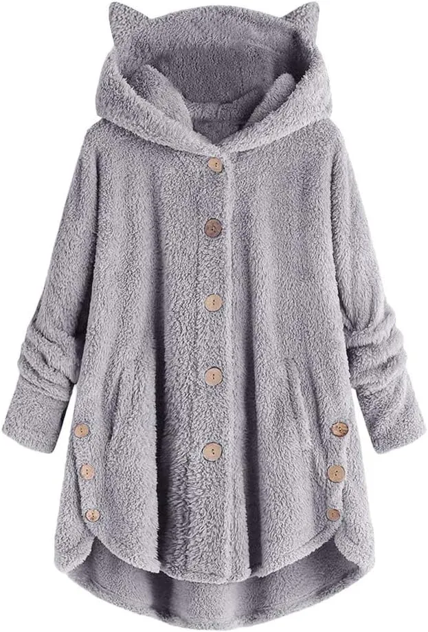 Cat Ear Hoodie Women's Plus Size Coats Hoodies for Women Hoodies for Teen Girls Cute Button Up Bear Hoodie with Ears