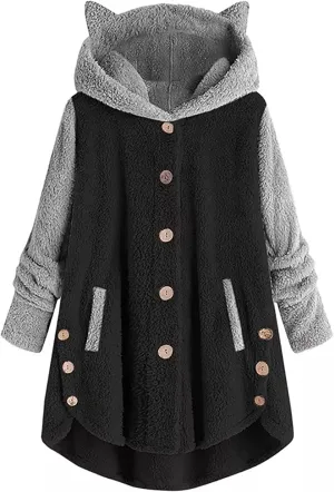 Cat Ear Hoodie Women's Plus Size Coats Hoodies for Women Hoodies for Teen Girls Cute Button Up Bear Hoodie with Ears
