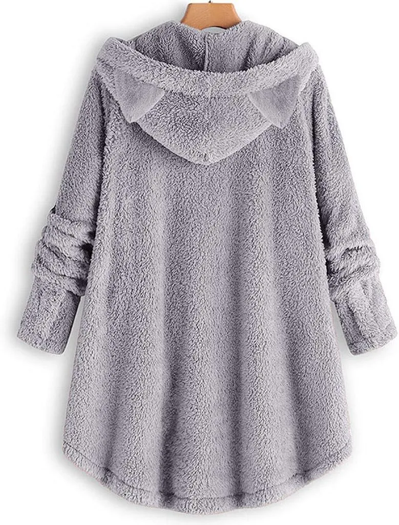 Cat Ear Hoodie Women's Plus Size Coats Hoodies for Women Hoodies for Teen Girls Cute Button Up Bear Hoodie with Ears