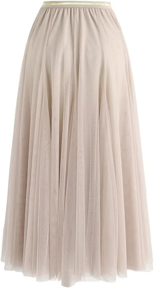 CHICWISH Women's Lilac/Cream/Grey/Pink/Black Layered Mesh Ballet Prom Party Tulle Tutu A-Line Maxi Skirt