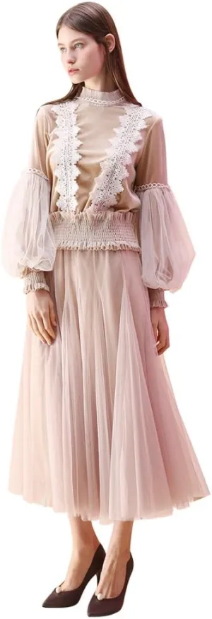 CHICWISH Women's Lilac/Cream/Grey/Pink/Black Layered Mesh Ballet Prom Party Tulle Tutu A-Line Maxi Skirt