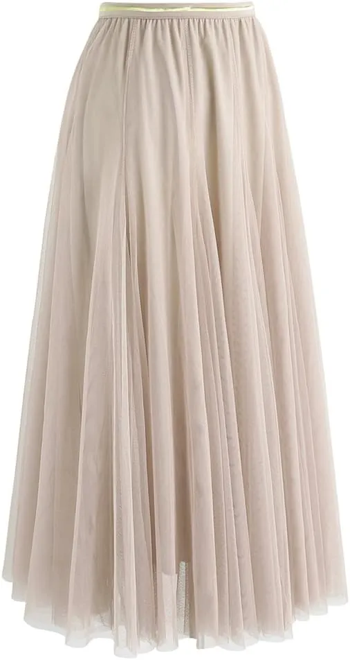 CHICWISH Women's Lilac/Cream/Grey/Pink/Black Layered Mesh Ballet Prom Party Tulle Tutu A-Line Maxi Skirt