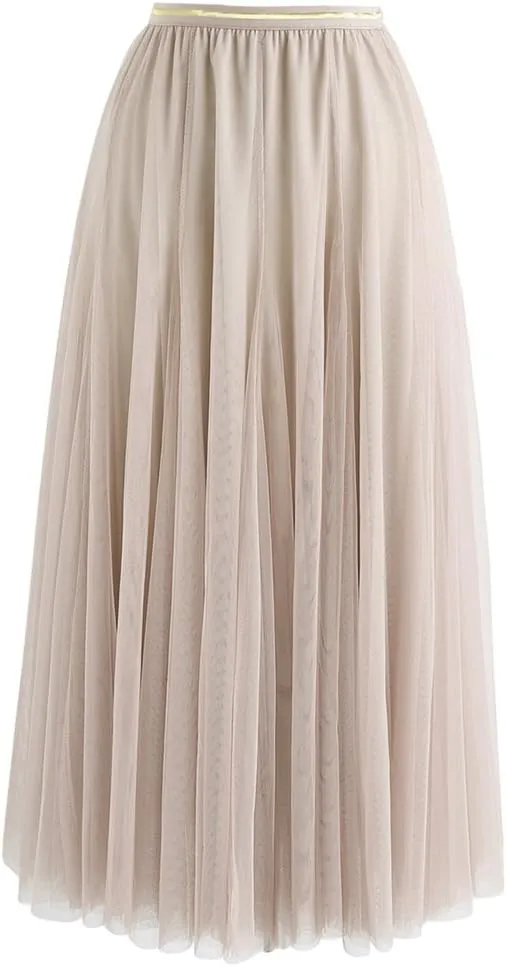 CHICWISH Women's Lilac/Cream/Grey/Pink/Black Layered Mesh Ballet Prom Party Tulle Tutu A-Line Maxi Skirt