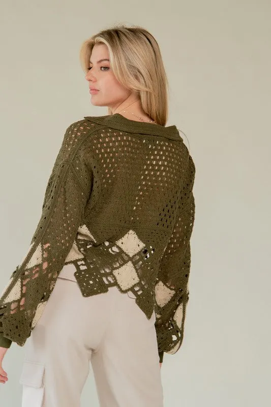 Collared Crochet Sweater Top