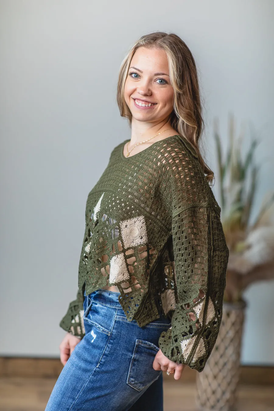 Collared Crochet Sweater Top