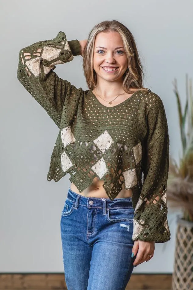Collared Crochet Sweater Top