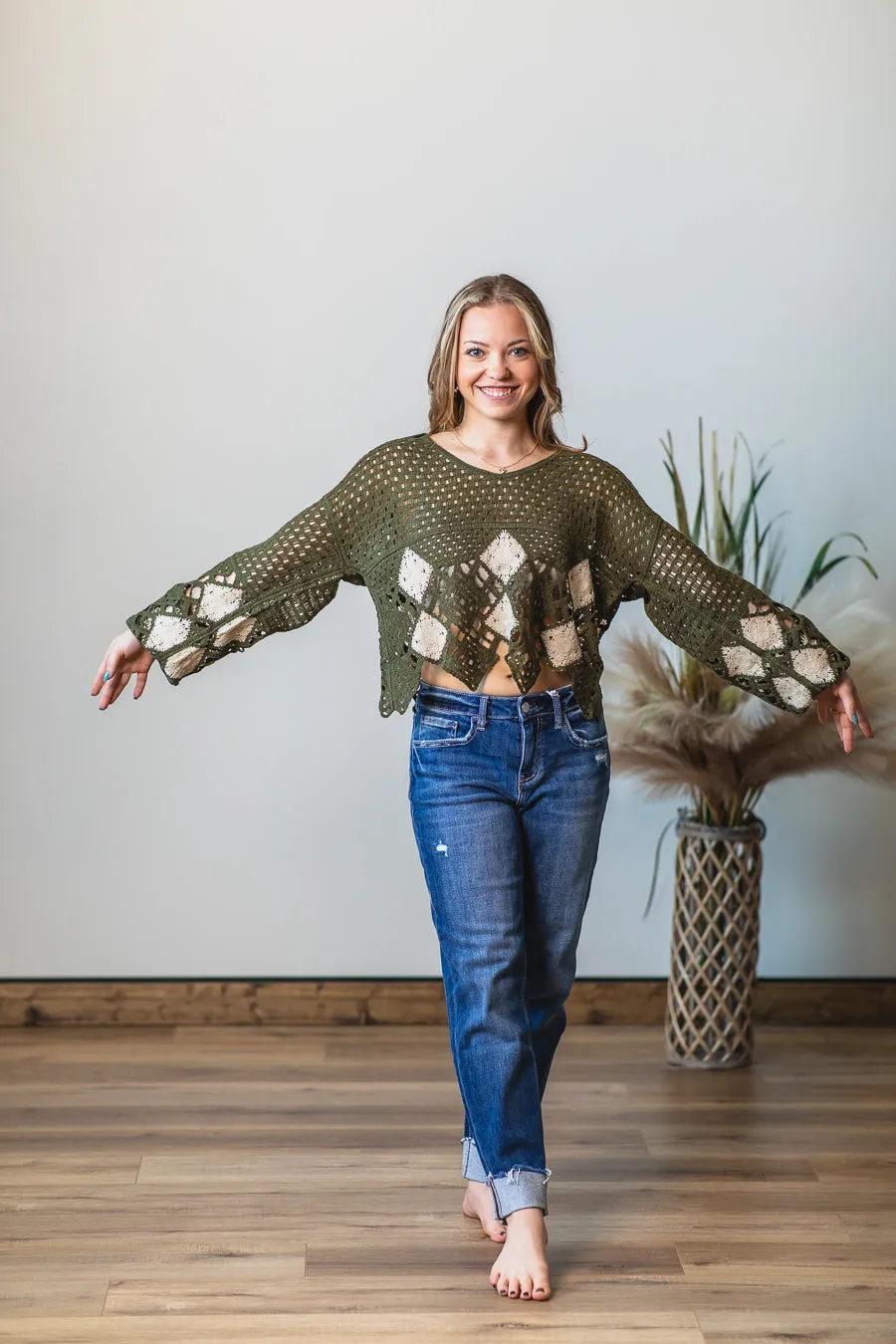 Collared Crochet Sweater Top