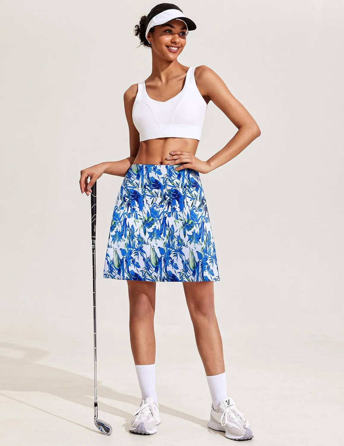 COOrun 18" Tennis Skirt Knee Length High Waist Skorts Skirts for Women Golf Pleated Built-in Shorts Skirts with Pockets