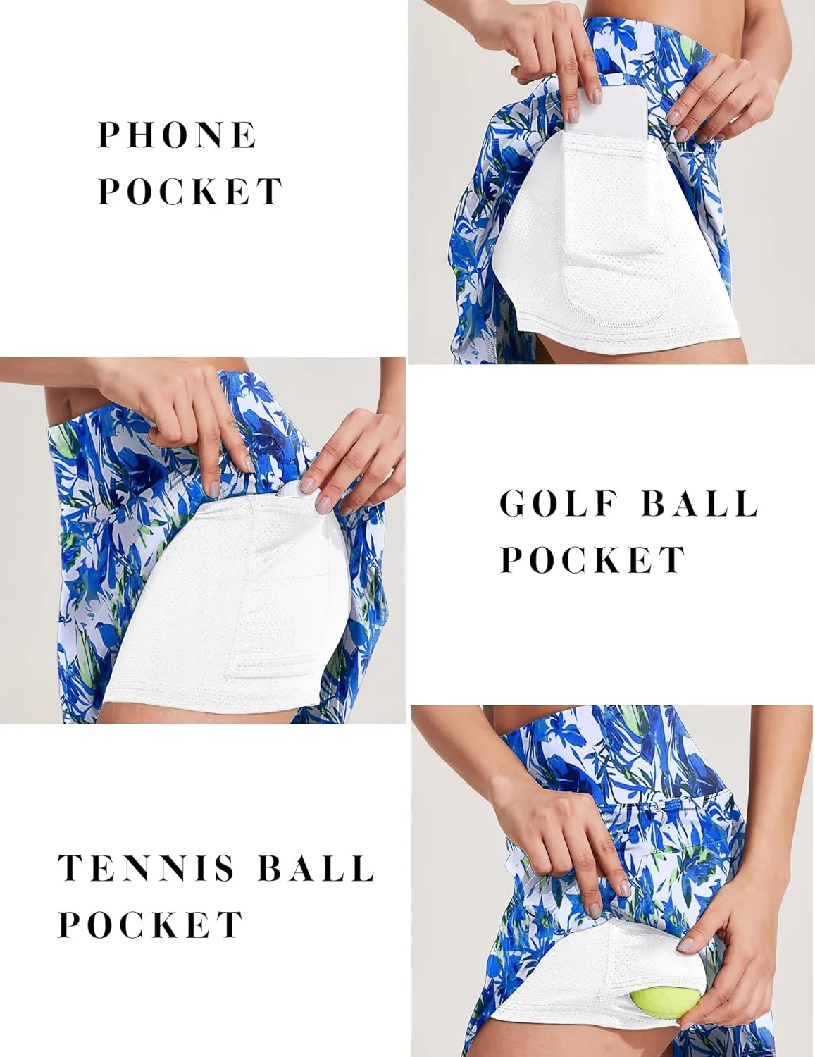 COOrun 18" Tennis Skirt Knee Length High Waist Skorts Skirts for Women Golf Pleated Built-in Shorts Skirts with Pockets