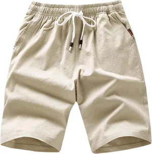 Cotton Summer Shorts for Men Drawstring Casual Beach Shorts Outdoor Fashion Stretch Chino Short Slim-Fit with Pocket