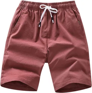 Cotton Summer Shorts for Men Drawstring Casual Beach Shorts Outdoor Fashion Stretch Chino Short Slim-Fit with Pocket