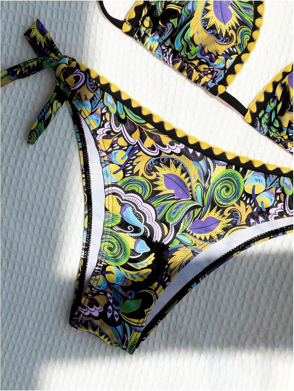 COZYEASE Women's Bikini Sets 2 Piece Halter Triangle Allover Print Swimsuit Set Boho Knot Side Bathing Suit Set