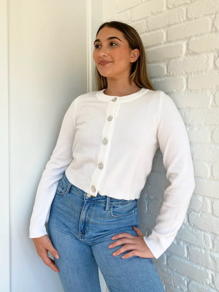 Crystal Button Sweater Cardigan