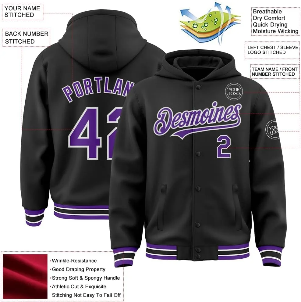 Custom Baseball Hoodie Jackets Men Women Youth Personalized Varsity Letterman Jackets Stitched Name Number Logo