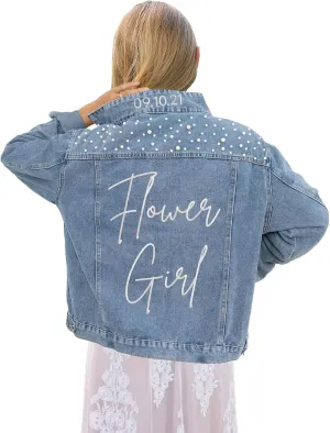 Custom Embroidered Wedding Jean Jacket, Pearl-Embellished 'Future Mrs.' Denim Jacket, Personalized Bridal Gift, Perfect for Weddings, Parties and Anniversaries
