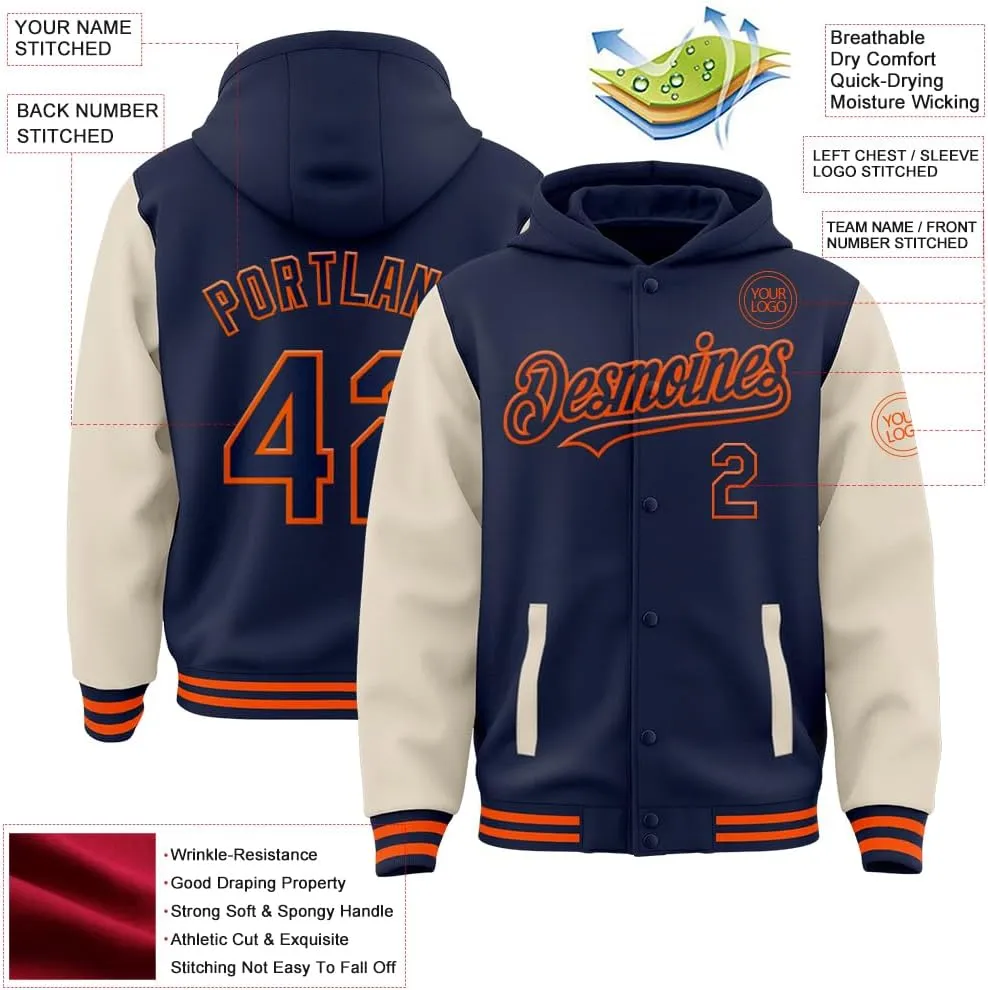 Custom Varsity Jacket with Hood Personalized Teens Letterman Hooded Jacket Full-Snap Baseball Bomber Jacket