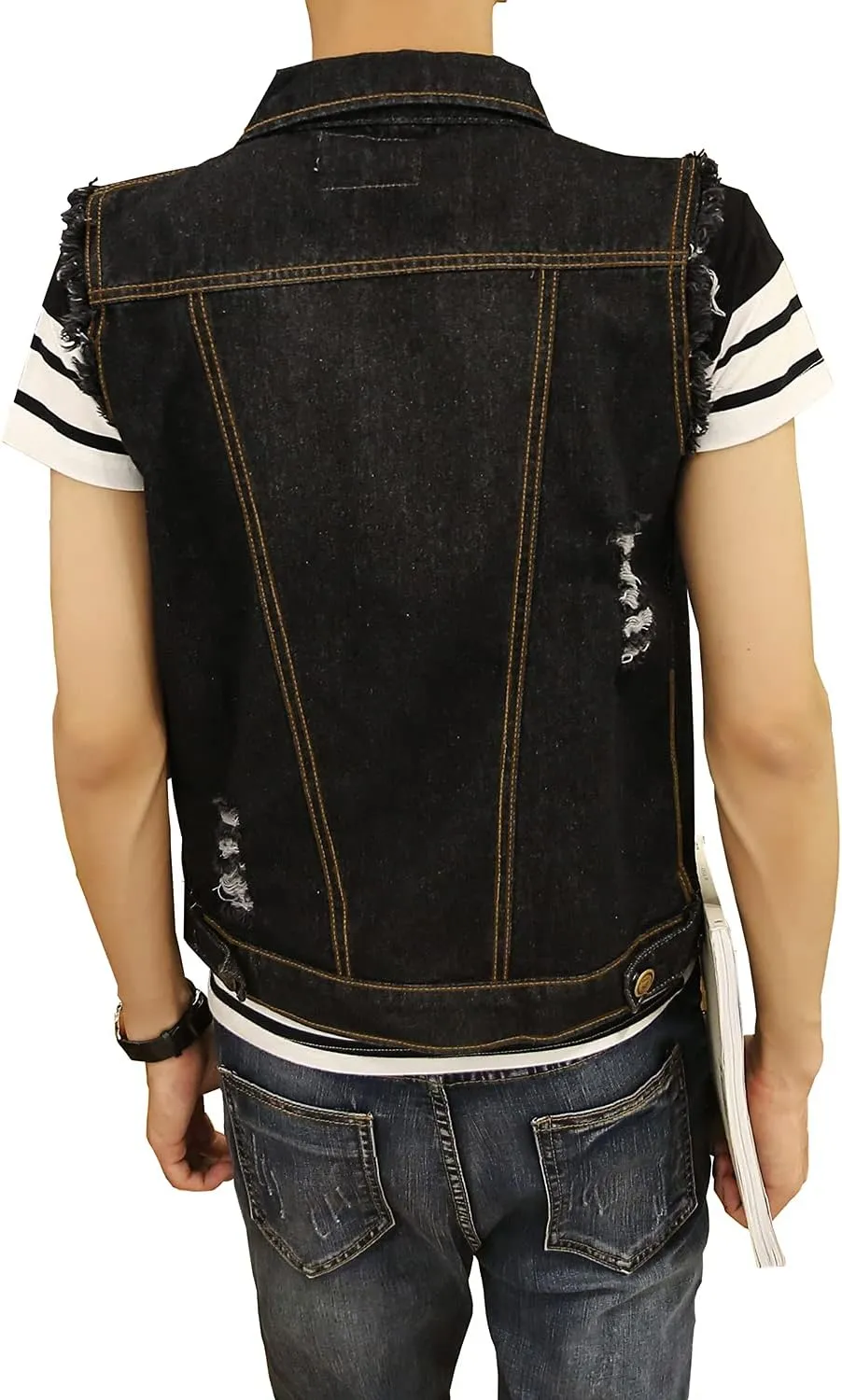 DAVID.ANN Mens Denim Vest Jacket Sleeveless Trucker Jean Jacket