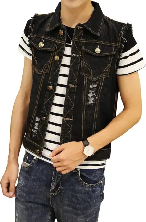 DAVID.ANN Mens Denim Vest Jacket Sleeveless Trucker Jean Jacket