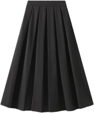 DBFBDTU Pleated Skirt for Women Spring Autumn Style Elastic High Waist Midi Skirt A- Line Skirt Woman