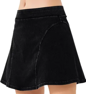 DDAPJ pyju Skorts Skirts for Women Faux Denim Mini Skirt Mid Waisted Jean Skort Inner Shorts A Line Skirts Shorts Streetwear