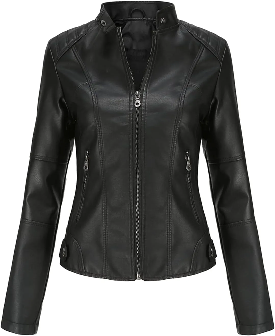 DEAR MODEL Faux Leather Jacket Women Bomber Jacket Women's Belted Motorcycle Jacket