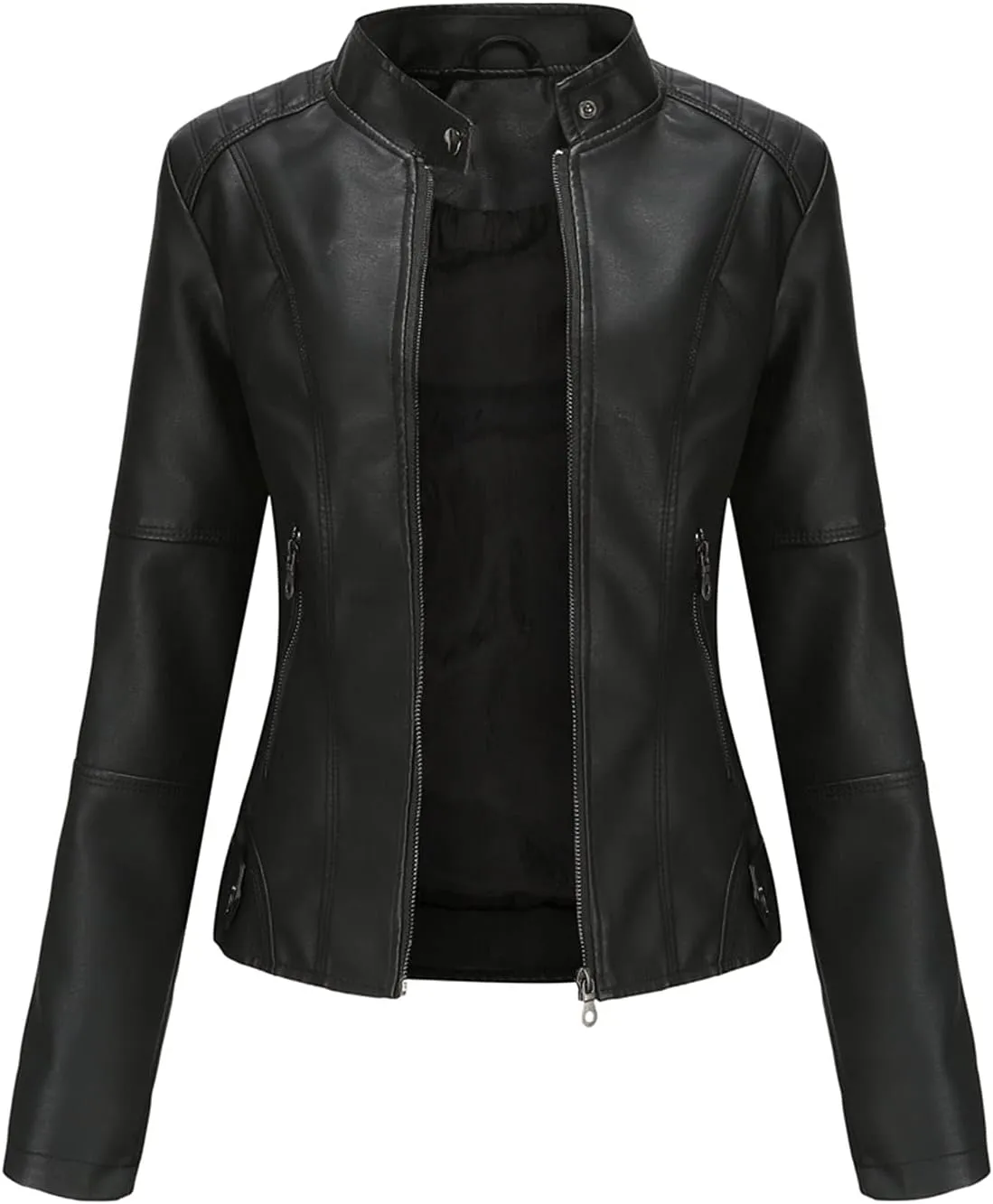 DEAR MODEL Faux Leather Jacket Women Bomber Jacket Women's Belted Motorcycle Jacket